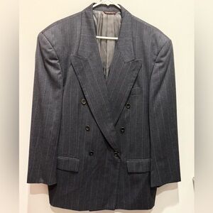 Hugo Boss Vintage Gray Pinstripe Double-Breasted Wool Sports Coat Blazer Sz 42R